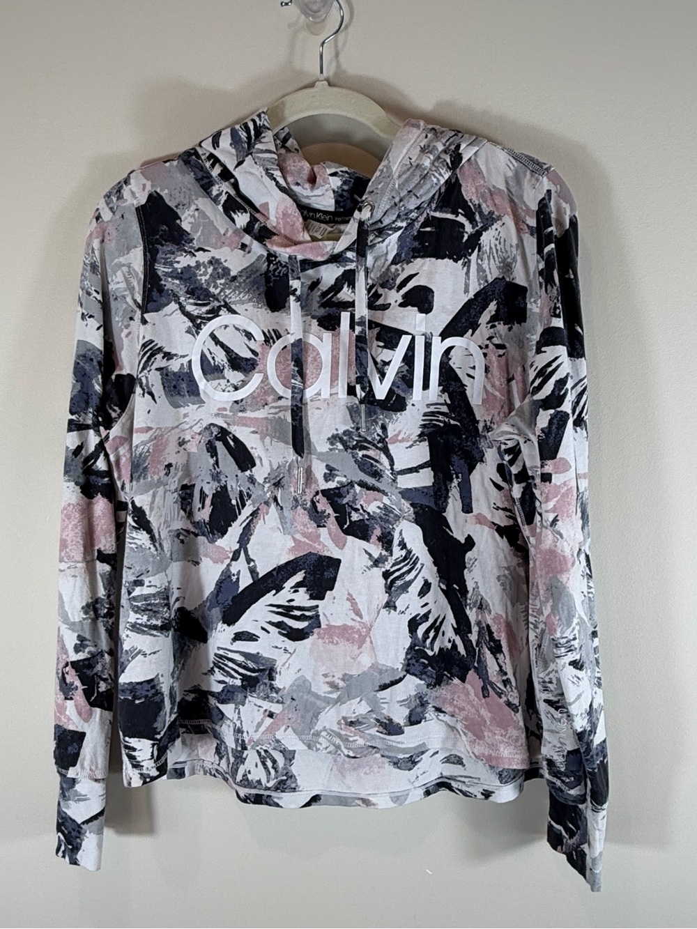 Calvin Klein Pink Black White Abstract Print Hoodie Size Small Petite